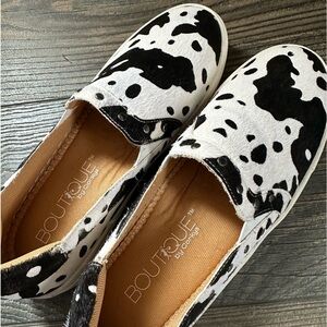 Cow Print Slip Ons